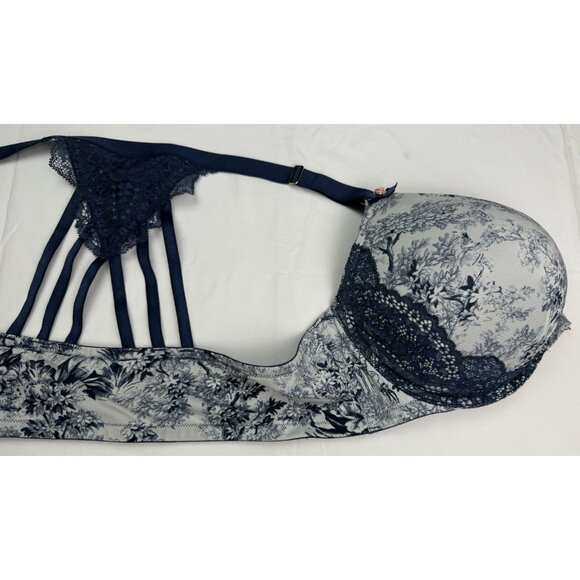 CACIQUE Boost Plunge Blue Floral Bra Front‎ Closure Underwire Lace Racerback 44D - Picture 10 of 13